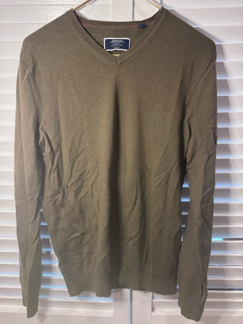 Charles Tyrwhitt Merino Wool Sweater Mens Medium Olive V Neck